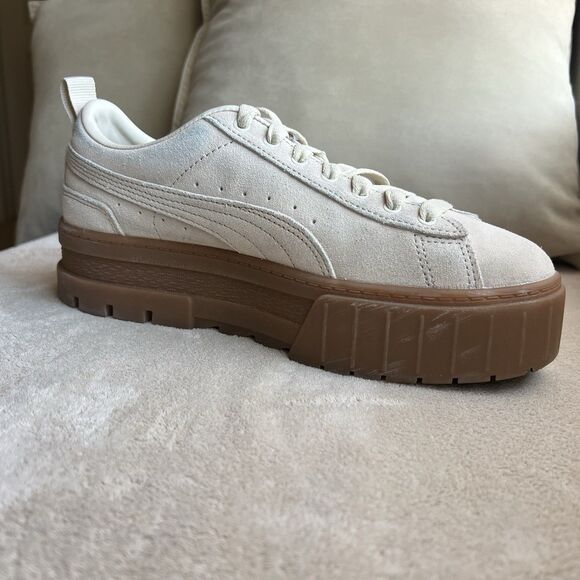 Puma Mayze Alpine Snow Cream Brushed Suede Platform Sneaker Women 8.5 Athleisure - Picture 2 of 15